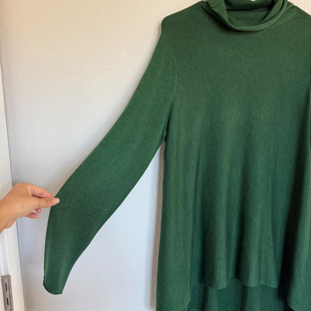 Eileen Fisher Green Merino Wool Blend Turtleneck Tunic Sweater Medium Cozy - Picture 3 of 7